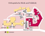 Gebäudeplan mit Markierung der Orthopäde Rostock